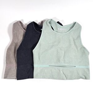 3 Forever 21 Ribbed Keyhole Sports Tops | Cropped Activewear Bundle